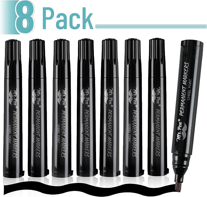 Mr. Pen- Black Permanent Markers, 8 Pack, Thick Markers | Chisel Tip Permanent - Image 2