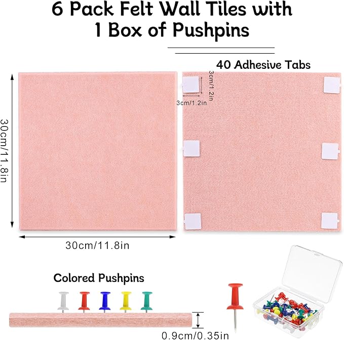Thboxes Large Cork Board 36" x 24", 6 Pack Felt Wall Tiles - Image 2