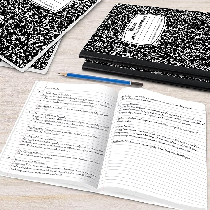 50 Pack Bulk Composition Notebooks College Ruled, 200 Pages (100 Sheets), 9-3/4 x 7-1/2, Black Marble Hard Cover, Bulk School Supplies, Bulk Notebooks for School, Bulk College Ruled Notebook-DeskLoop Office