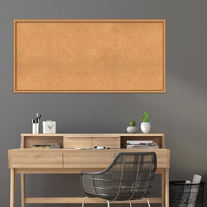Amanti Art Natural Cork Board for Wall, 30x62 Vision Board with Bronze Frame, Oversize Corkboard Office Decor for Home Organization, Casual Corkboard Pinboard to Display Items for Home Organization-DeskLoop Office