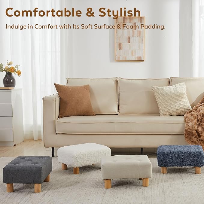 Small Foot Stool Ottoman, Linen Footstool Ottoman Foot Rest - Image 9
