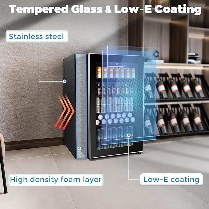 Kndko Beverage Refrigerator Cooler - 130 Can Mini Fridge with Adjustable Shelves, Glass Door, Digital Temperature Control, LED Lighting, Energy Efficient for Home, Office, Bar - 3.2 Cu.Ft, Black-DeskLoop Office