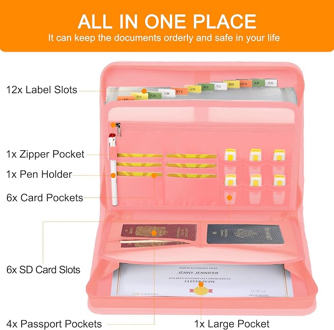 Accordion File Organizer, 13 Pockets Fireproof Expanding File Folder - Image 3