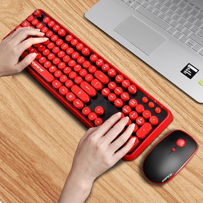FOPETT Wireless Keyboard and Mouse Combo, 104 Keys Full-Sized 2.4 GHz Round Keycap Colorful Keyboards, USB Receiver Plug and Play, for Windows, Mac, PC, Laptop, Desktop (Black Red)-DeskLoop Office