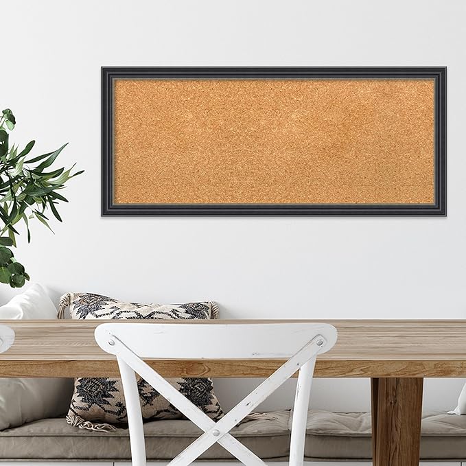 Amanti Art Natural Cork Board for Wall, 14x32 Vision Board with Black Wood Frame, Medium Corkboard Office Decor for Home Organization, Traditional Corkboard Pinboard to display items for home-DeskLoop Office