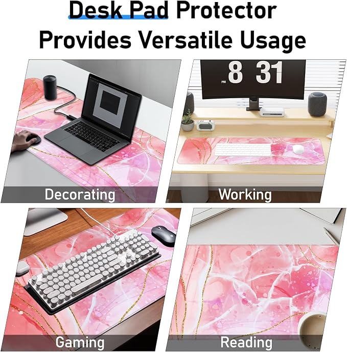 Pink Mouse Pad, Large Gaming Mouse Pad, Non-Slip Base and Stitched Edges - Image 7