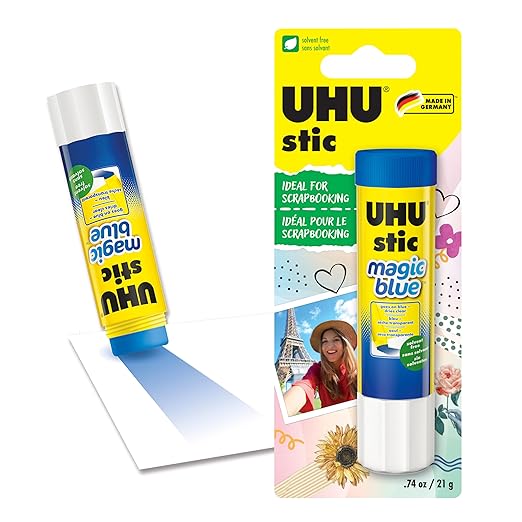 Uhu Colored Glue Stick, 21g Blue, rubs on Blue & Dries Clear, Washable, Solvent Free, Screw on Cap, (9U 99645)-DeskLoop Office