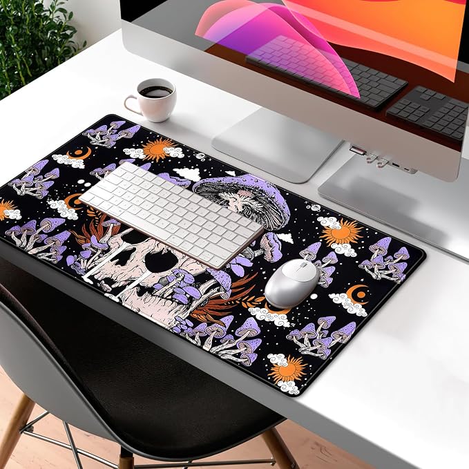 Black Mouse Pad Mushroom Desk Pad Skull Skeleton Purple Pc Laptop Office - Image 7