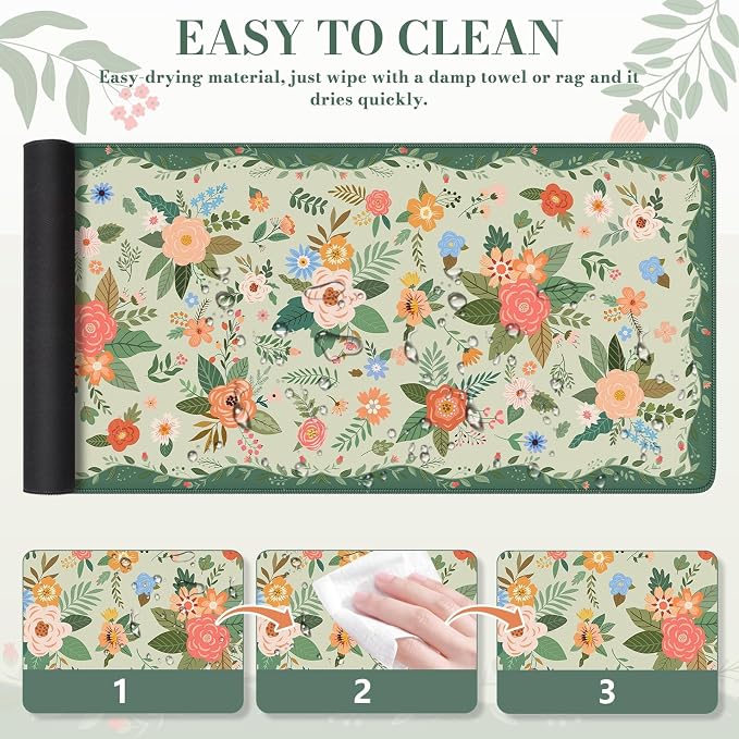 iCasso Floral Desk Mat for Keyboard and Mouse, Cute Gaming Mouse Pad XXL - Image 6