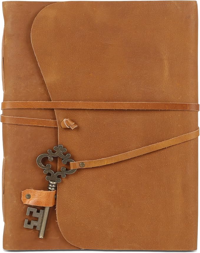 Leather Journal with Deckle Edge Paper 8x6 inch and Vintage Key | Handmade - Image 2