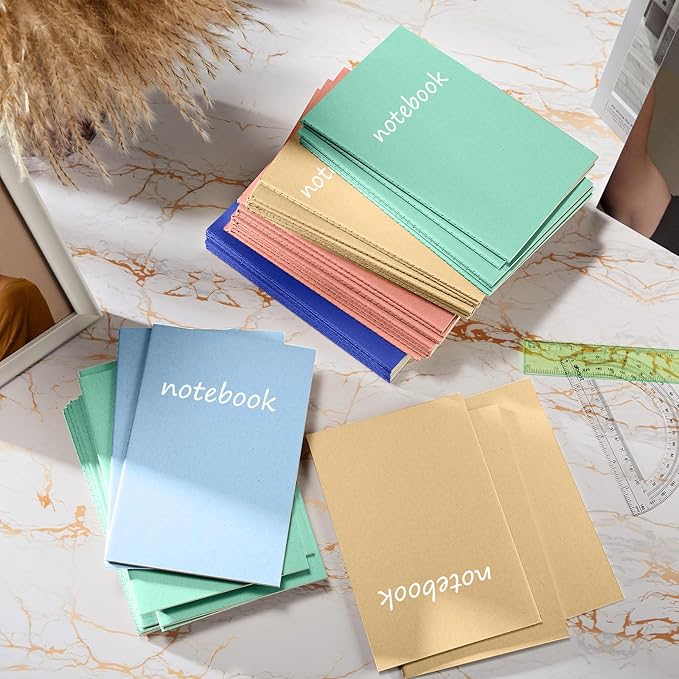 100 Pcs Kraft Notebook Journals 5.5 Inch x 8.3 Inch A5 Softcover Notebooks Bulk for Writing Sketch Office Notepad with 60 Pages 30 Sheets (Multicolor,Lined)(Bright Color,Notebook, Lined)-DeskLoop Office
