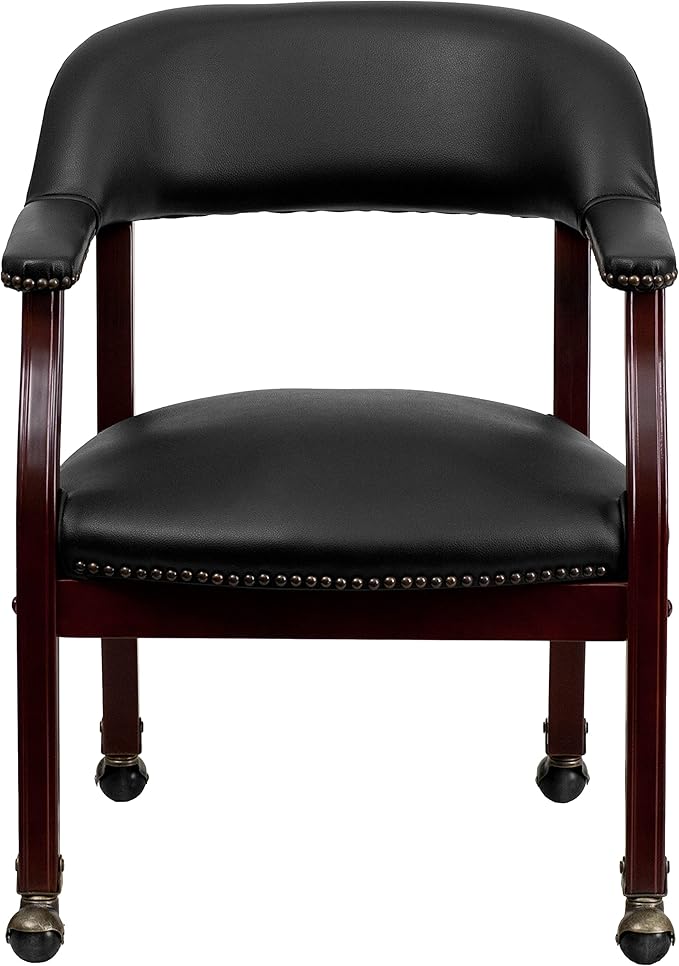 EMMA + OLIVER Black Vinyl Luxurious Conference Chair with Casters-DeskLoop Office