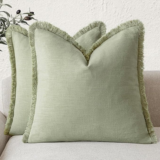 Foindtower Set of 2 Decorative Linen Fringe Throw Pillow Covers Cozy Boho by Foindtower
