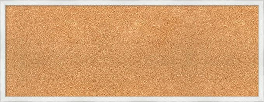 Amanti Art Natural Cork Board for Wall, 15x39 Vision Board with White Frame, Medium Corkboard Office Decor for Home Organization, Country Rustic Corkboard Pinboard to Display Items for Home-DeskLoop Office