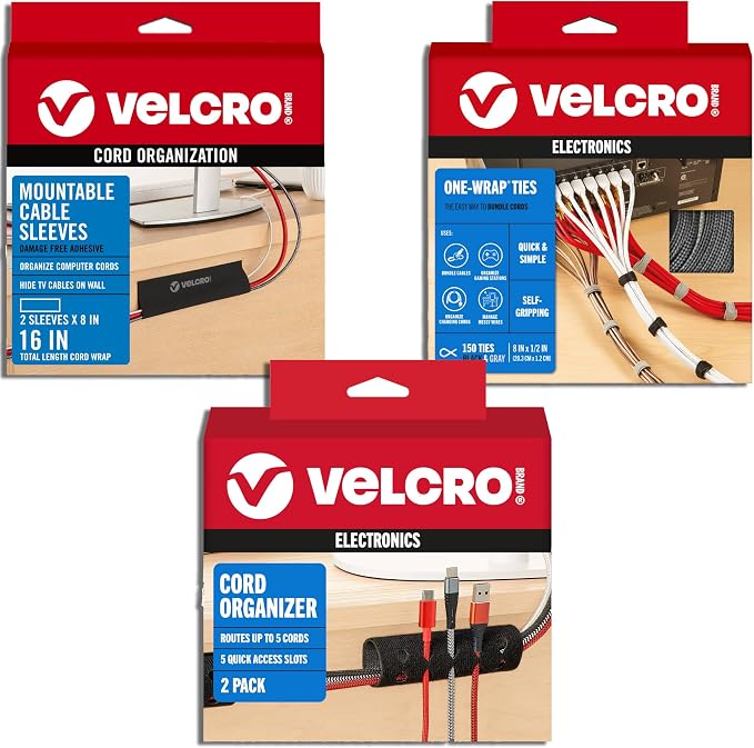 VELCRO Brand Complete Desk Cable Management Kit | 8in Mountable Cable Sleeve by VELCROBrand
