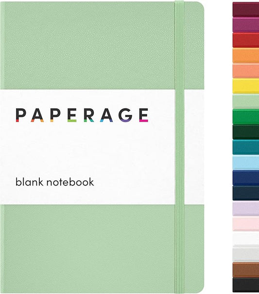 PAPERAGE Blank Journal Notebook, (Sage Green), 160 Pages, Medium 5.6 in x 8 in - 100 GSM Thick Paper – Hardcover Journaling Notebook for Work, School, Note Taking or Sketching-DeskLoop Office