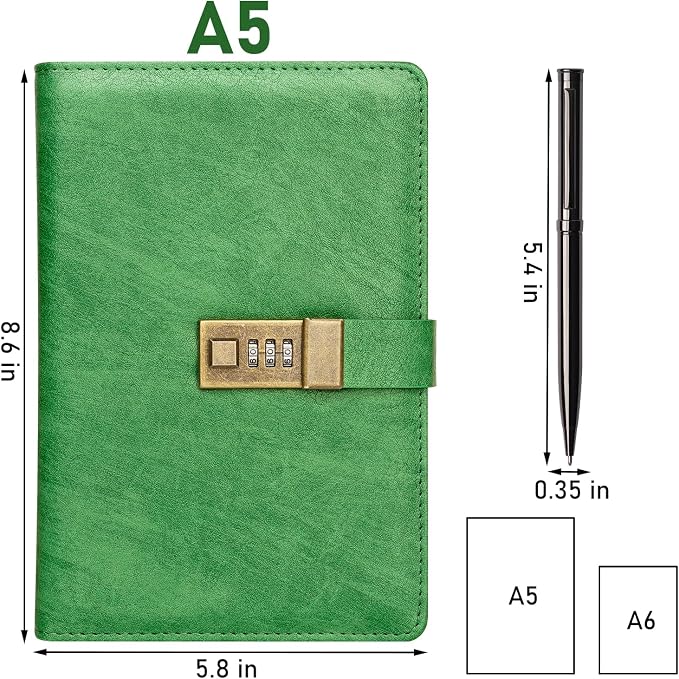 WEMATE Diary with Lock, A5 PU Leather Journal with Lock 240 Pages, Vintage Lock - Image 6