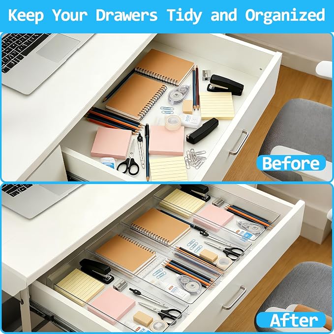 Manalete 4 Pack 15"x6" Extra Large Clear Plastic Drawer Organizer Trays - Image 4