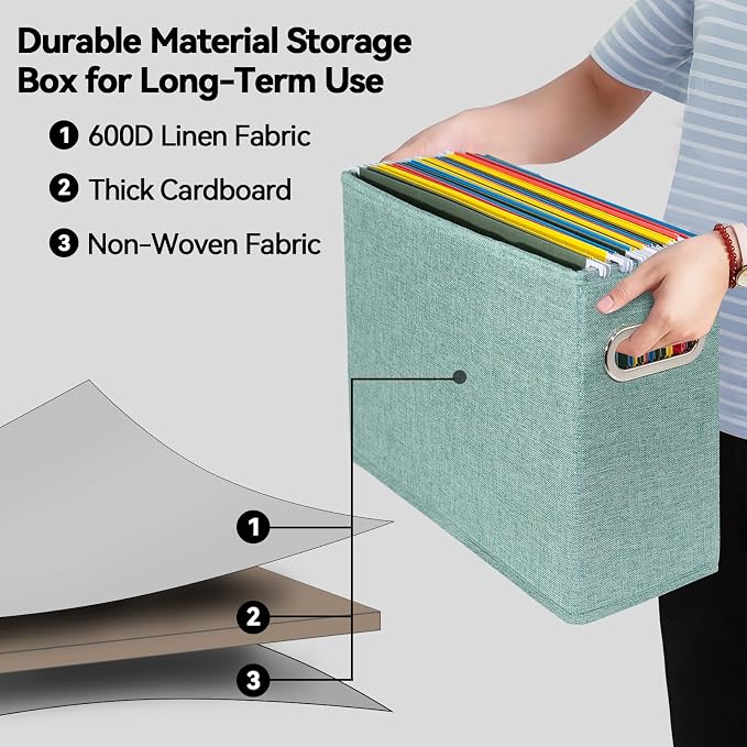 6 Pack Letter Size File Storage Box Collapsible，Fabric Hanging File Folders - Image 3