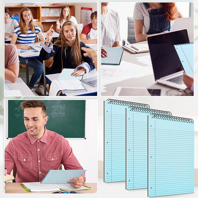 3 Packs 8.5" x 11" Top Spiral Notebook with 3 Hole Punched Legal Pads College Ruled Notepad 50 Sheets Hard Cardboard Paper Wirebound Notepad for Office School Business (Blue)-DeskLoop Office
