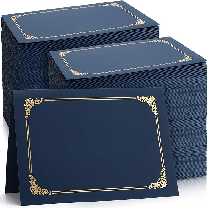 Fainne 300 Pack Certificate Holders Bulk, Diploma Covers Gold Foil Border by Fainne