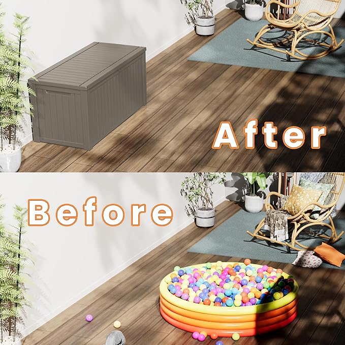 150 Gallon Outdoor Storage Box Waterproof Lockable Resin Deck Box Large, Patio Storage Bin for Pool Accessories Cushion Furniture, Garden Tools, UV-Resistant Outside Delivery Grey-DeskLoop Office