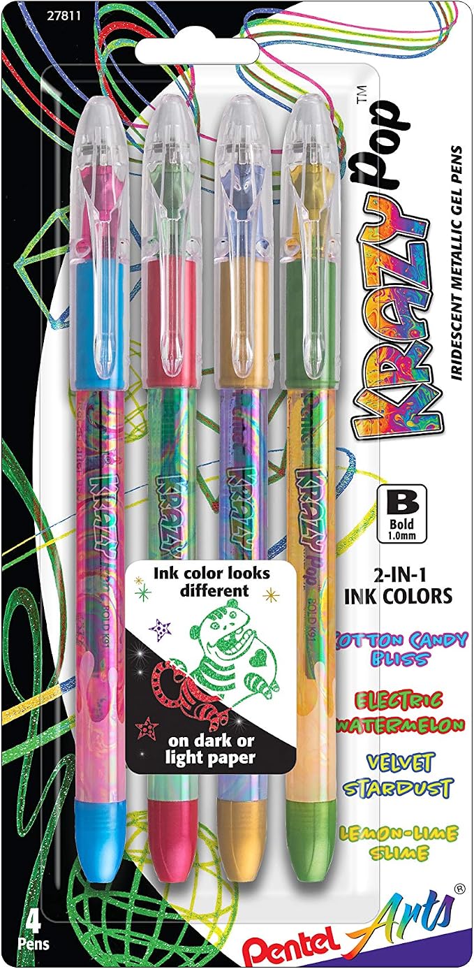 Pentel Arts Krazy Pop Iridescent Gel Pen, Bold Line by PentelofAmerica