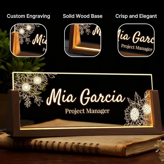Custom Light Up Name Plate for Desk, Personalized LED Acrylic Name Sign - Image 3