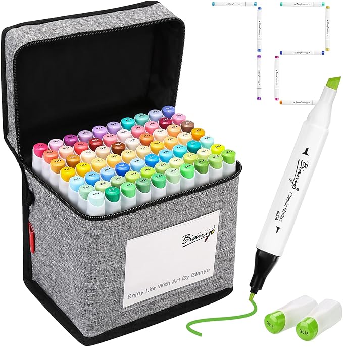 Bianyo 72 Pastel Markers Alcohol Marker Set, Dual Tip Art Markers Set, Alcohol-Based Ink Permanent Marker with Premium Grey Bag for Adults, Kids, Amateurs, Coloring, Drawing, Outlining, highlighting-DeskLoop Office