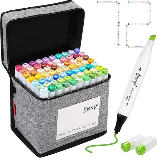 Bianyo 72 Pastel Markers Alcohol Marker Set, Dual Tip Art Markers Set, Alcohol-Based Ink Permanent Marker with Premium Grey Bag for Adults, Kids, Amateurs, Coloring, Drawing, Outlining, highlighting-DeskLoop Office