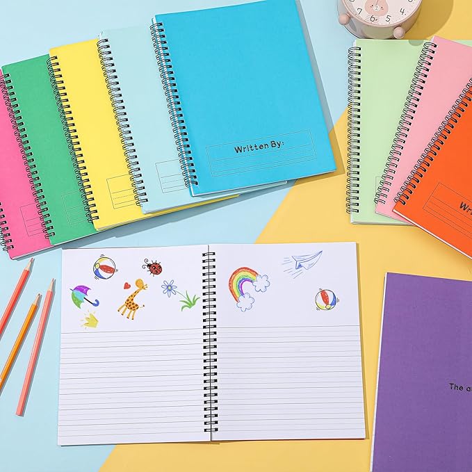 Henoyso 10 Pcs 100/50 Sheets Primary Composition Notebook K-2 Bulk Spiral Primary Journal Drawing Handwriting Practice for Kids Kindergarten 1st 2nd Back to School Supplies (Stylish Color,100 Sheets)-DeskLoop Office
