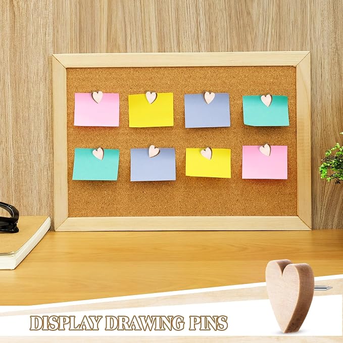 Sawysine 80 Pcs Wood Push Pins, Hearts Cute Thumb Tacks Decorative Push Pins - Image 6