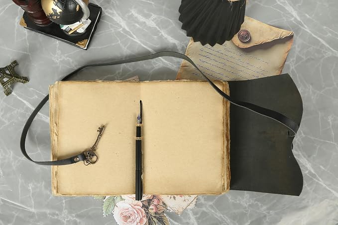 Leather Journal with Deckle Edge Paper 8x6 inch and Vintage Key | Handmade - Image 11