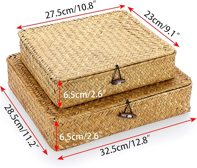 Hipiwe Set of 2 Flat Woven Wicker Storage Bins - Image 6