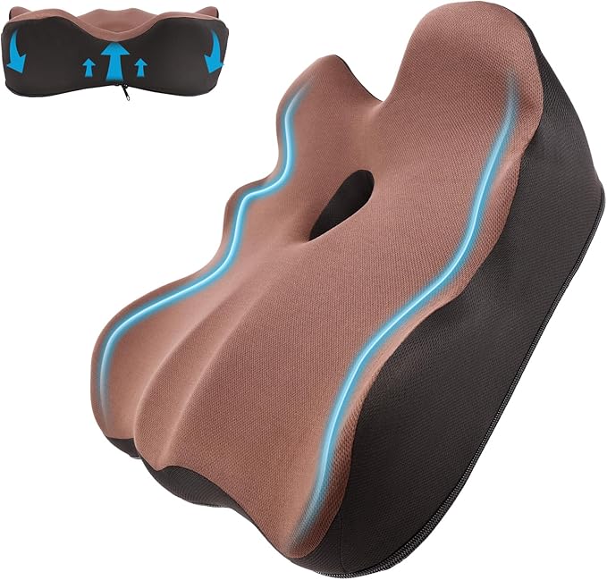 Seat Cushion, X-Large Memory Foam Office Chair Cushion, for Pressure Relief Sciatica & Pain Relief for Long Sitting Hours on Office/Home Chair, Car (Brown)-DeskLoop Office