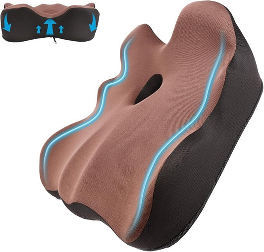 Seat Cushion, X-Large Memory Foam Office Chair Cushion, for Pressure Relief Sciatica & Pain Relief for Long Sitting Hours on Office/Home Chair, Car (Brown)-DeskLoop Office