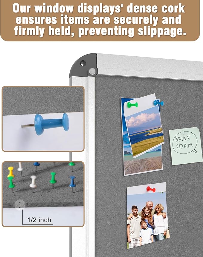 38"x28" Enclosed Bulletin Board, Lockable Weather-Resistant Aluminum Cork Noticeboard for School & Office, Silver Frame w/Grey Flet-DeskLoop Office