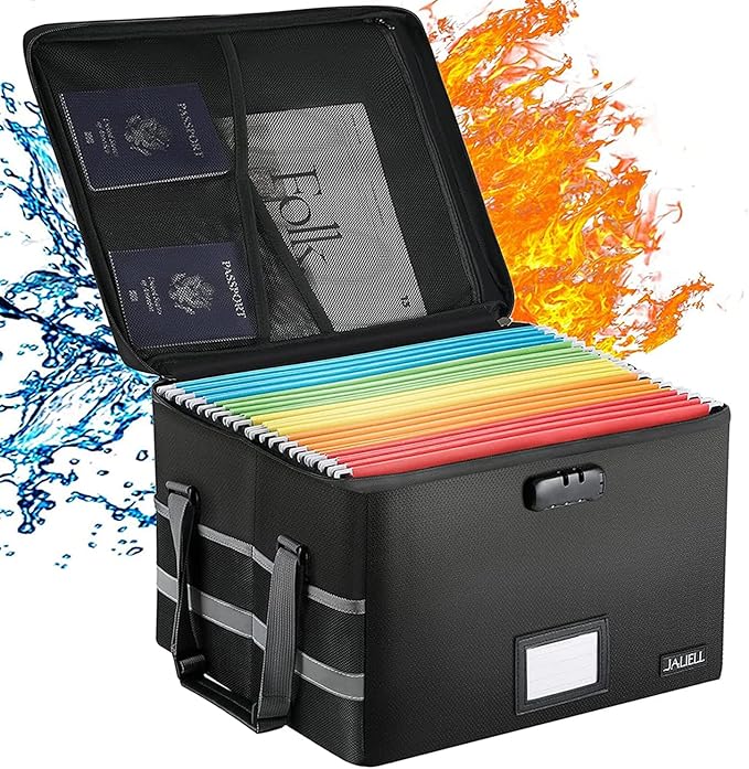 File Box with Lock, Fireproof Document File Organizer Box with Zipper & by JALIELL
