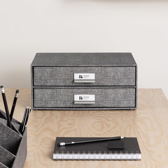 Bigso Birger 2-Drawer Canvas Fiberboard Easy Pull Handle Box - Image 2