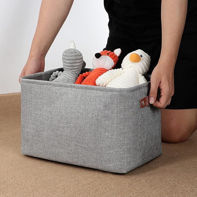 DULLEMELO Medium Storage Baskets for Organizing, Rectangular Fabric Storage Bins Collapsible, Perfect for Shelves, Closets, Nursery, Home, Office, Empty Gift Baskets (3-Pack,Grey)-DeskLoop Office