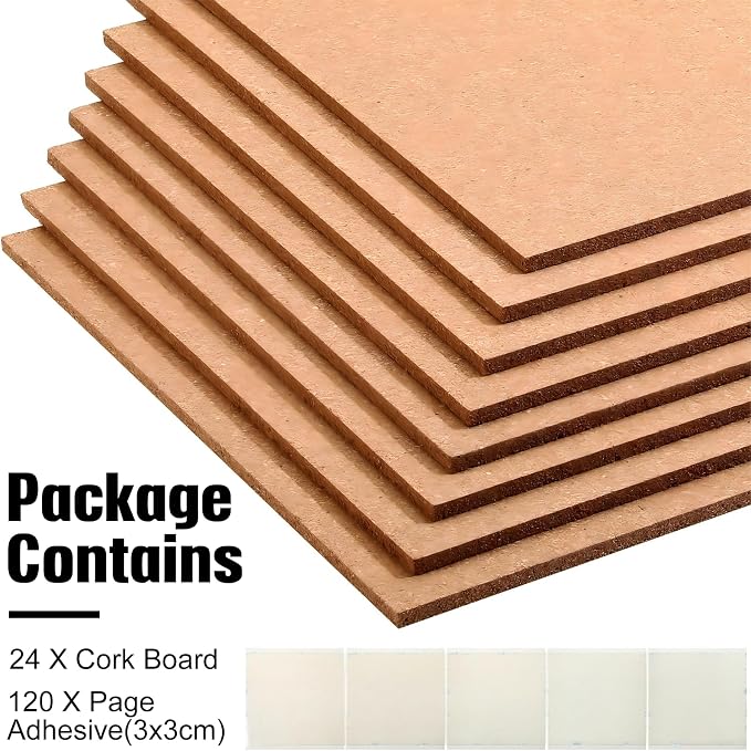 Crtiin 24 Pcs Cork Board Tiles Bulletin Boards 12"x12" 1/4" Thick Square - Image 2