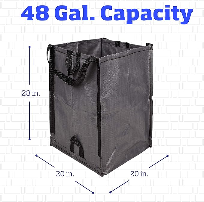 DURASACK Heavy Duty Home and Yard Bags 48-Gallon Reusable Self-Standing Lawn and Leaf Bags Garbage Can with Reinforced Handles, Gray-DeskLoop Office