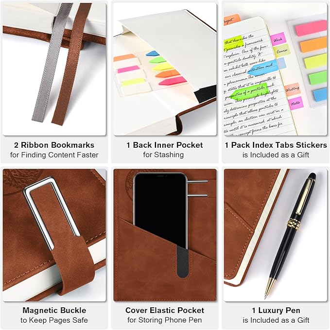 Lined Notebook Journal for Men Women, 365 Pages Numbered College Ruled Notebook, Hardcover Leather Journal with Pen & Gift Box, Thick Daily Diary, Professional Notebooks for Work, School, Business, A5-DeskLoop Office