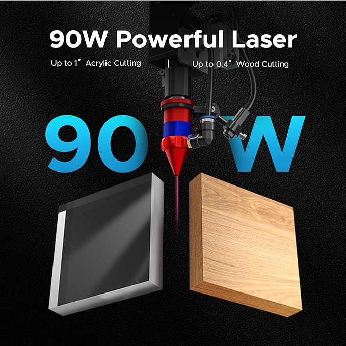 OMTech 90W CO2 Laser Engraver with Water Chiller, 28"x20" Cutting & Engraving Machine with Air Assist, 4-Way Pass, Caster Wheels, RDWorks, for Wood, Glass, Acrylic & More-DeskLoop Office