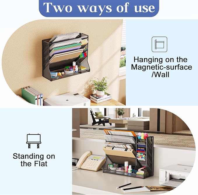 Jakyitvi 5-Tier Magnetic File Organizer R-Shaped Base Wall Hanging Black | - Image 3