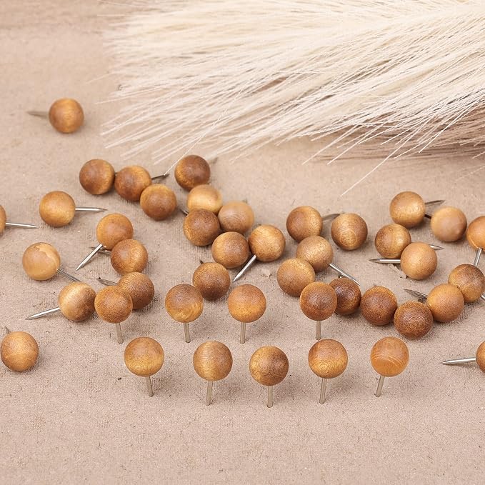 100pcs Wooden Push Pins, Natural Wood Push Pins Round Head Thumb Tacks - Image 5
