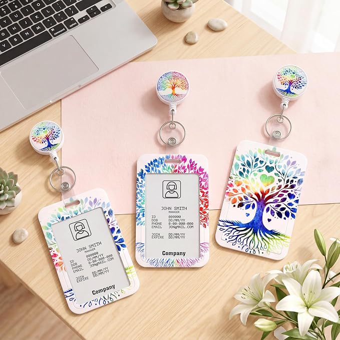 3 Set Badge Holder Retractable Reel Colorful Tree ID Badge Holders - Image 4