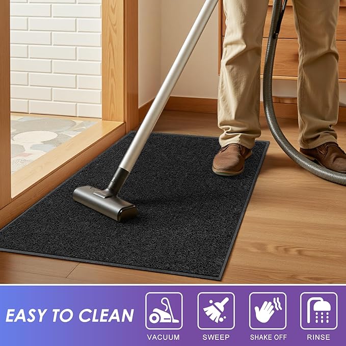 Kuyal Door Mat, 2'x3' Indoor Outdoor Entrance Mat to Trap Dirt and Moisture, Non Slip Waterproof Outdoor Mats, Commercial Floor Inside Outside Entrance, Heavy Duty Durable Welcome Mats, Black-DeskLoop Office