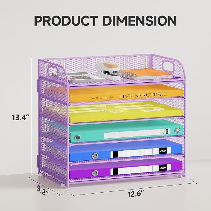 Cawukege 6 Tier Paper Organizer, Mesh Desk Organizer, Metal File Organizer - Image 7