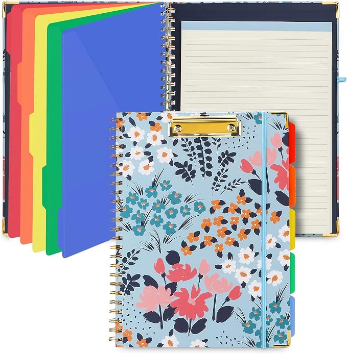 Spiral Clipboard Folio with Refillable Lined Notepad, 5 Extra Folders, 10 by ARTHIVARZ
